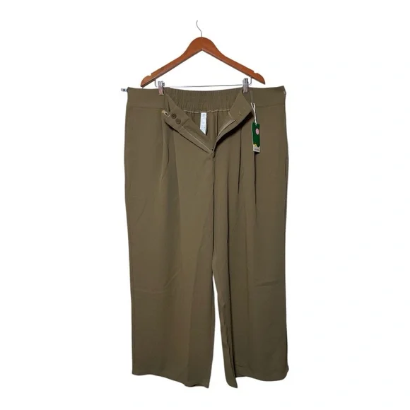 HALARA High Waisted Button Zipper Side Pocket Shirred Straight Leg Work Pants - Picture 2 of 6